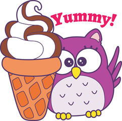 Sticker of violet owl daily activities.
Emoticon of cute owl in daily life.
Cute owl bought it ice cream.