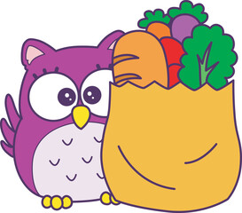 Sticker of violet owl daily activities.
Emoticon of cute owl in daily life.
Cute owl bought a grocery items