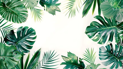 Tropical Leaf Border on White Background