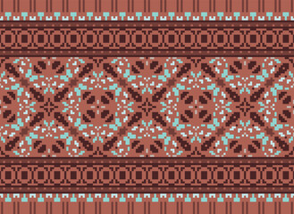 
Ethnic Geometric Seamless Fabric Pattern Cross Stitch. Ikat Embroidery Oriental Pixel Pattern Cream Background. Abstract, vector, illustration. Texture,cross Stitch,scarf,decoration,motifs,wallpaper.