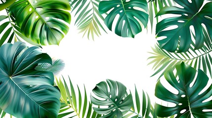 Tropical Leaf Border on White Background
