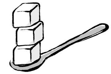 スプーンに乗った角砂糖３個のイラスト