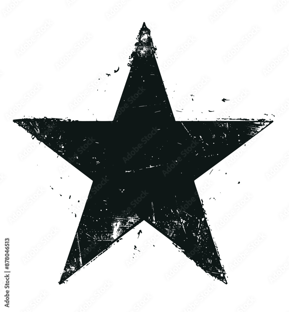 Wall mural black and white distressed and disintegrating five-pointed star with a dripping effect, stencil and 