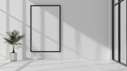 Bright Wall Frame Mockup: Vertical Black Poster on White Wall