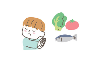 食べ物の好き嫌いが多い子供のイラスト