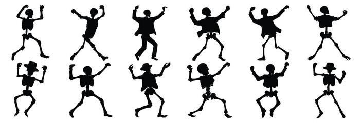 Dancing skeleton silhouette set vector design big pack of illustration and icon