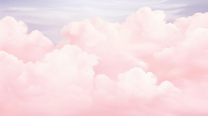 Fototapeta premium Pink cloudy landscape, watercolor postcard background