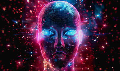 Obraz premium Futuristic AI with neon lights and digital particles