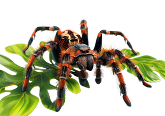 Wild Spider Wandering around the leaves in forest isolated on transparent background.