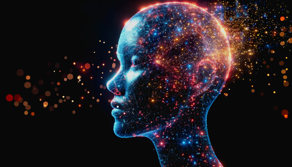 Obraz premium Advanced AI with bright neon lights and digital particles