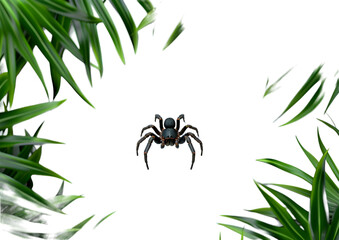 Fototapeta premium Wild Spider Wandering around the leaves in forest isolated on transparent background.