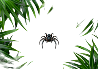 Wild Spider Wandering around the leaves in forest isolated on transparent background.