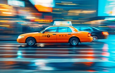 automobiles moving with a blurry motion