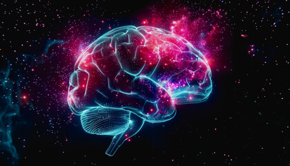 Fototapeta premium Neon lit AI with digital particles and futuristic aesthetic