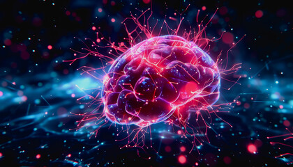 Neon lit AI with digital particles and futuristic aesthetic