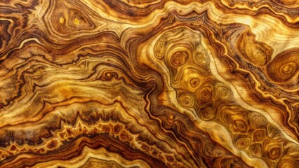 Exotic Afzelia burl wood features mesmerizing striped patterns in shades of brown, beige, and golden hues, ideal for natural backgrounds.