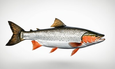 Naklejka premium Trout fish with orange fins swimming in white background