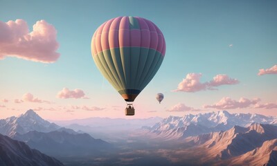 Fototapeta premium Hot air balloon flying over snow-capped mountains