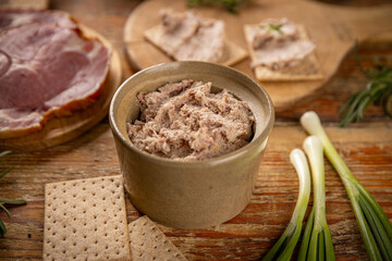 Rustic bowl of savory meat spread