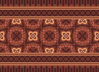 Pixel ethnic oriental pattern traditional design for clothing fabric textile Aztec African Indonesian Indian seamless pattern. Cross Stitch embroidery seamless.