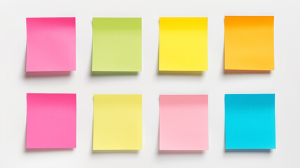Colorful post it paper message note reminder on white background.
