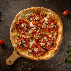 Delicious pizza with salami