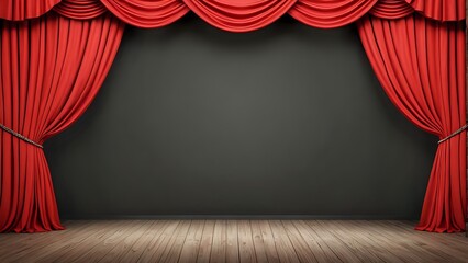 Fototapeta premium Red curtain on a stage. Black background.