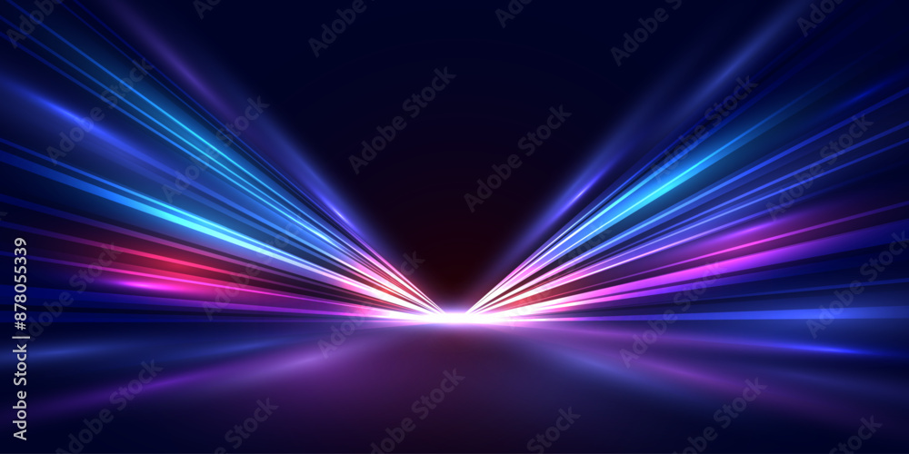 Fototapete modern abstract high-speed movement. dynamic motion light trails with motion blur effect on dark bac