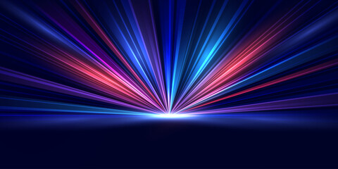 Modern abstract high-speed movement. Dynamic motion light trails with motion blur effect on dark background. Futuristic, technology pattern for banner or poster design.