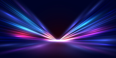 Modern abstract high-speed movement. Dynamic motion light trails with motion blur effect on dark background. Futuristic, technology pattern for banner or poster design.