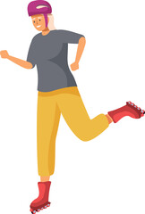 Elderly woman is roller skating while smiling, illustrating the concept of active ageing