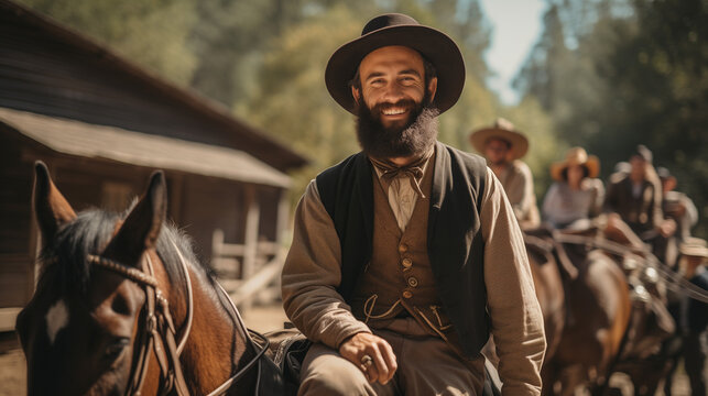 armish, poeple,. mann, bart, araber, holzf&auml;ller, schreiber, alt, mittelalter, dorf, horse, frau, cowboy, tier, fahren, cowgirl, pferder&uuml;cken, reiter, bauernhof, natur, chapeau, bauernhof, horsey, spo