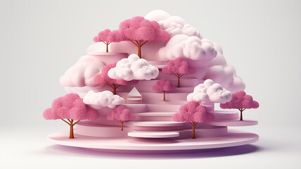 podium pink clouds plastic paper 3d style.