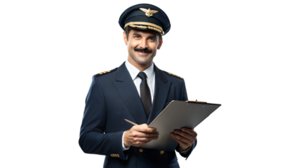 Confident Pilot With Uniform and Clipboard Smiling