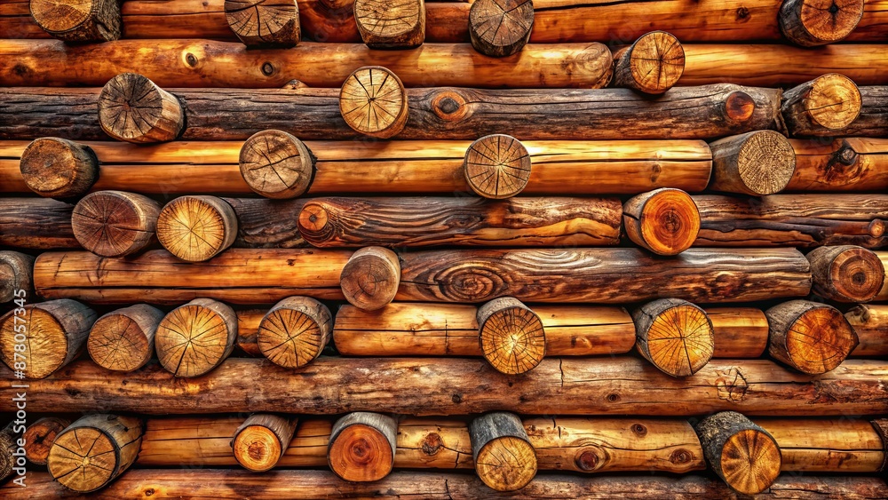 Wall mural highly detailed 4k resolution brown wooden log wall stack background with intricate natural pattern 