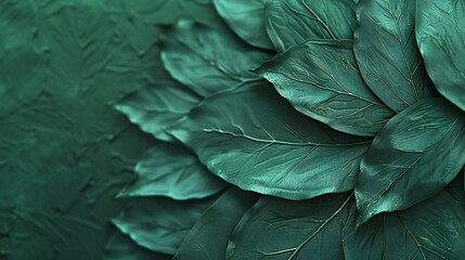 Obraz premium an oil leaf painting with a solid jade green 3D background, highlighting the natural patterns of leaves