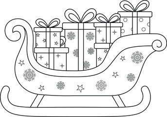Christmas Sleigh with gifts outline coloring page