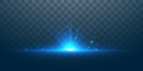 The effect of abstract rays of blue light with reflections on a transparent background. Vector 10 EPS