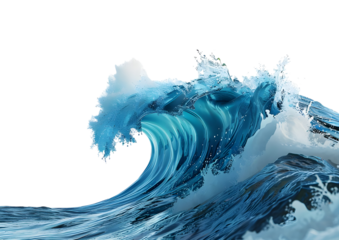 A Single Ocean wave with water bubbles isolated on transparent background