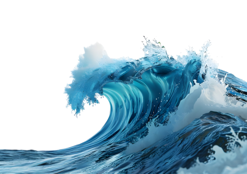 A Single Ocean wave with water bubbles isolated on transparent background