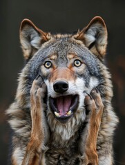 Obraz premium Very surprised wolf with open mouth