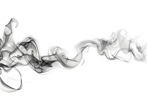 Abstract black smoke wave with shining particles by transparent liquid or smoke fluid flowing isolated on transparent background