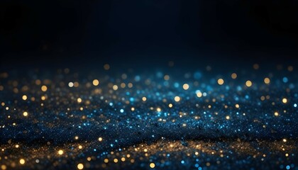 Blackground of abstract glitter lights. blue, gold and black. de focused