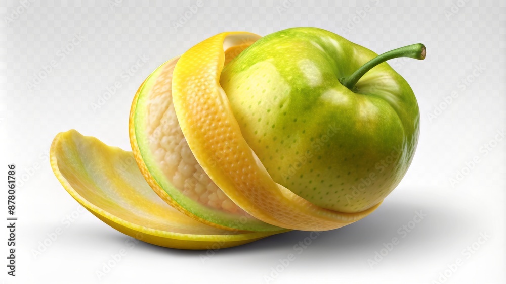Wall mural yellow curved fruit with green tip and peel wrinkles isolated on transparent background with subtle 