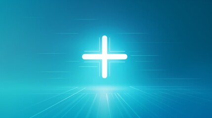 Obraz premium Glowing white plus sign on a digital blue background.