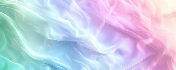 Obraz premium Soft Pastel Gradient Background with Flowing Silk Texture in Blue, Pink, and Green Hues