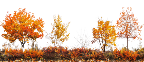 Four trees with autumn leaves, cut out - stock png.