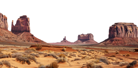 Red rock formations in monument valley national park, arizona, cut out - stock png.