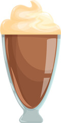 Refreshing and cool chocolate milkshake topped with whipped cream served in a tall glass
