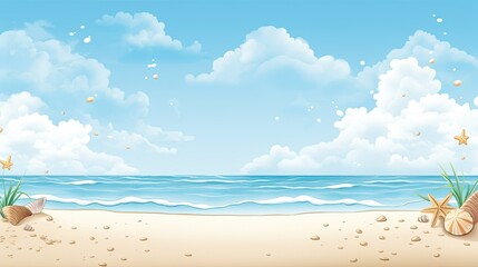 Fototapeta premium The beach background has two light blue and white clouds floating in the sky